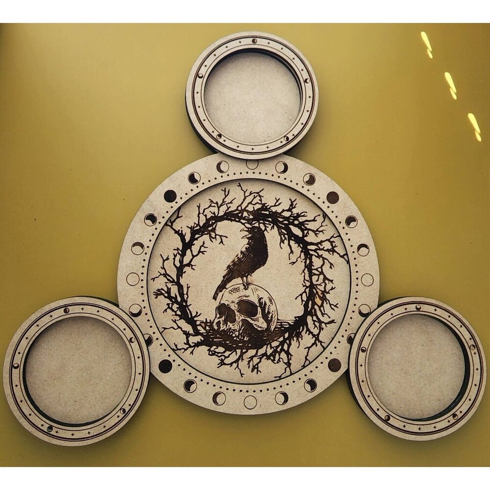 Altar Meditation Tile Candle Holder Raven Skull